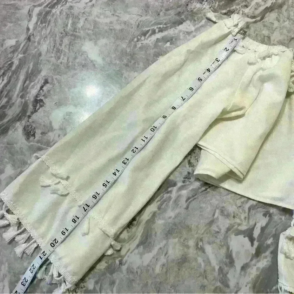 Women’s Linen Cropped Long Sleeve OFF SHOULDER Macrame size LARGE WHITE Beach - Picture 7 of 9